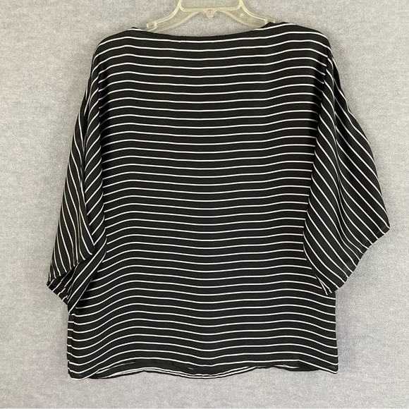 Chico's 1 (US M/8) Semi-Sheer Top Black White Stripe Pullover Dolman Sleeves - Picture 4 of 9